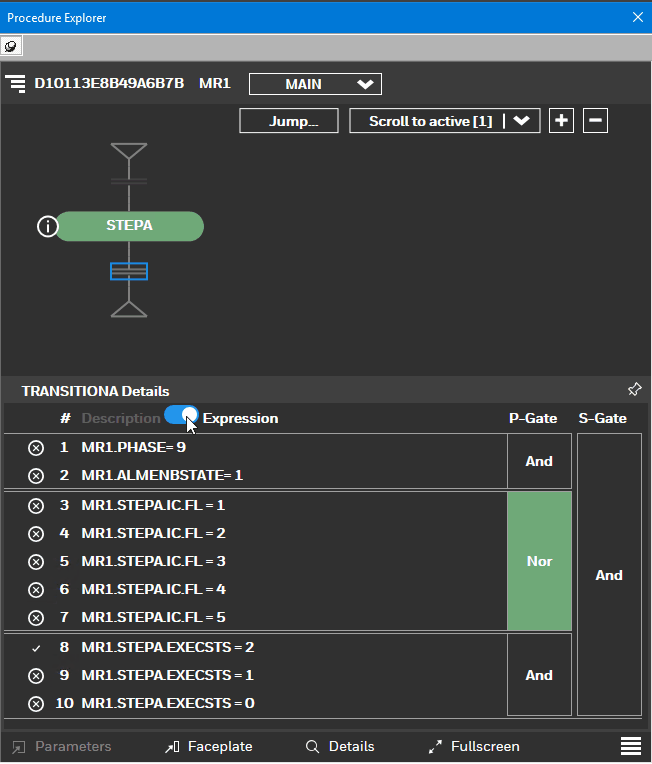 Toggle button to switch between description and expressions
